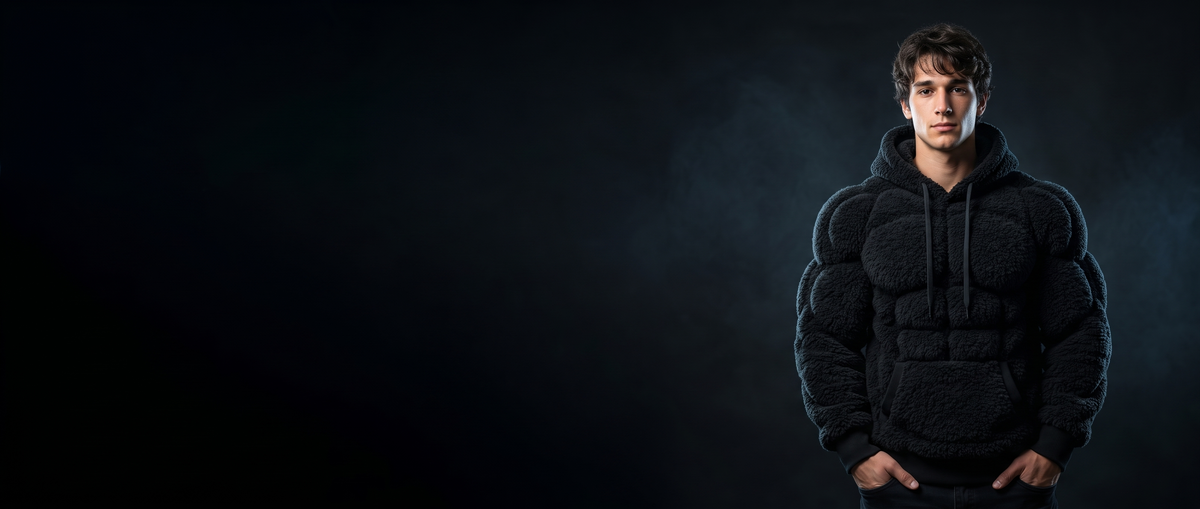 Man wearing a black Muscle Hoodie